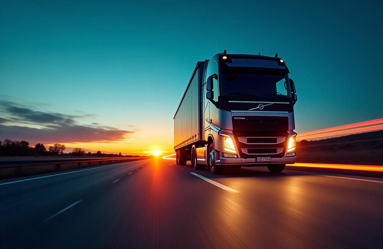 Modern logistics fleet at twilight