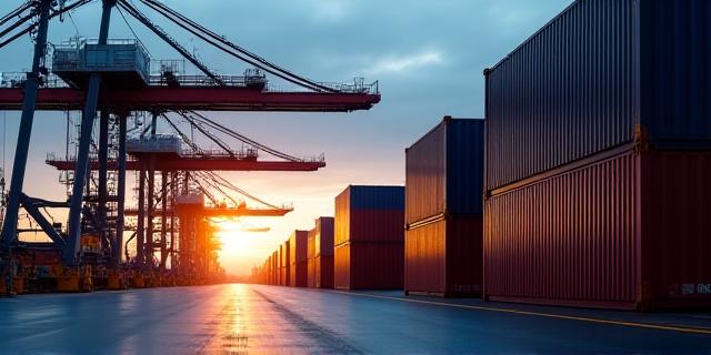 Logistics terminal operations at dusk